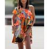 Casual Printed Dress Oblique Shoulder Ruffles