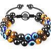 8MM Blue Tiger's Eye Black Magnet Bracelet Double Layer Handwoven Black Agate Double Row Bracelet Men's