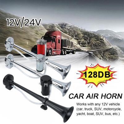 7-Inch Single Trumpet Air Horn Zinc Alloy 12V/24V 128dB Loud Sound for Cars Trucks Boats Complete Kit with Compressor & Mounting Hardware
