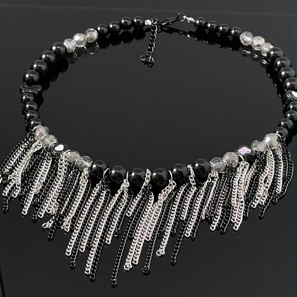 Vintage Tassel Beads Necklace Gothic Clavicle Chain Trendy Beaded Choker  Women