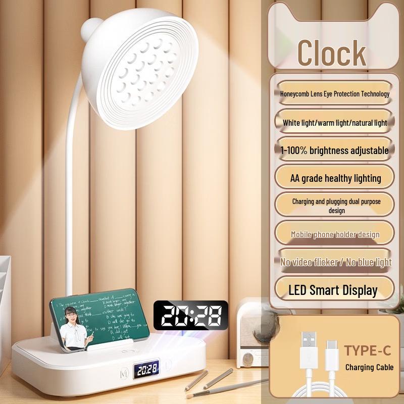 Oeny Gooseneck LED Desk Lamp with Clock