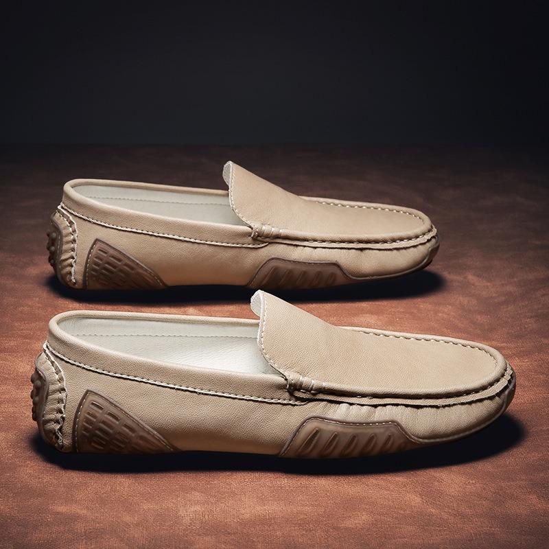 Large size men's shoes genuine leather Doudou shoes summer breathable casual leather shoes one pedal driving tide shoes comfortable