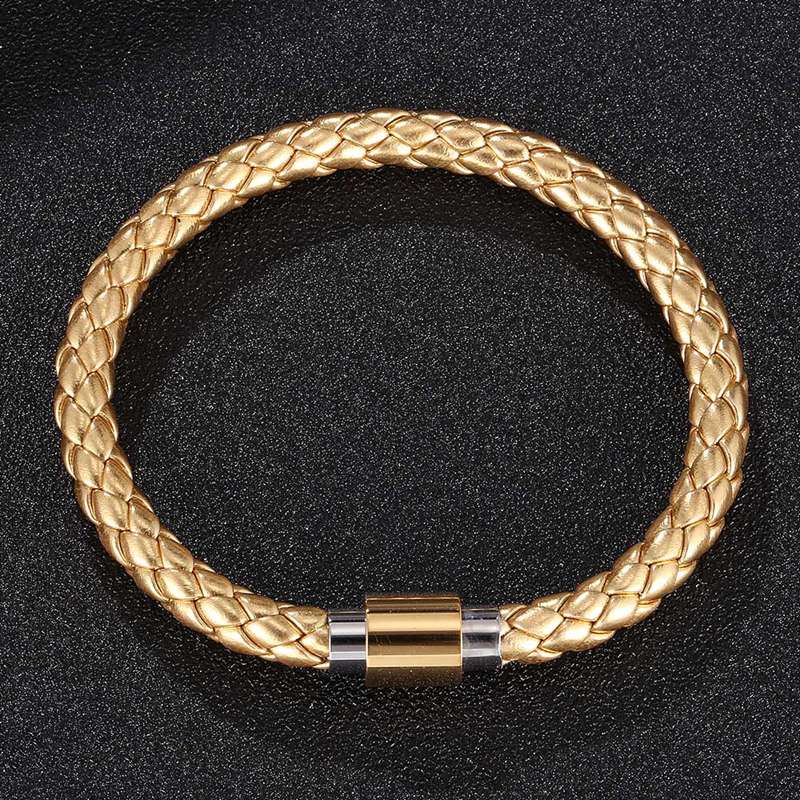 New Men Leather Braclets Luxury Braided Rope Chain Bracelet Stainless Steel Clasp Male Jewelry Charm