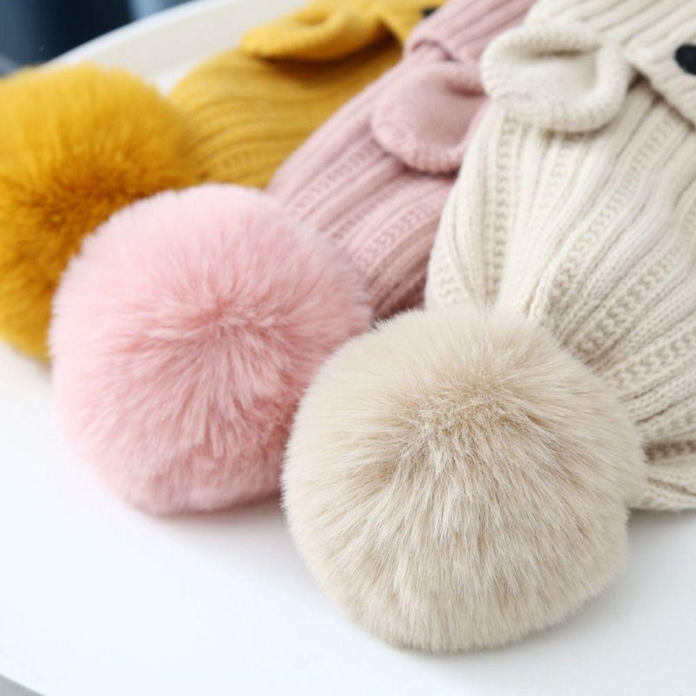 Knitting Wool Beanie Plush Warm Knitted Cap Comfortable Bear Children Scarf Hat Set Baby