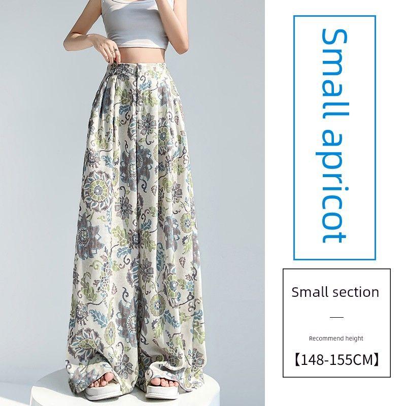 Small ICE Cotton Hemp Printing Work Clothing High Waist Elastic Slim Looking Loose Straight-leg Casual Loose Pants Mop Pants Women