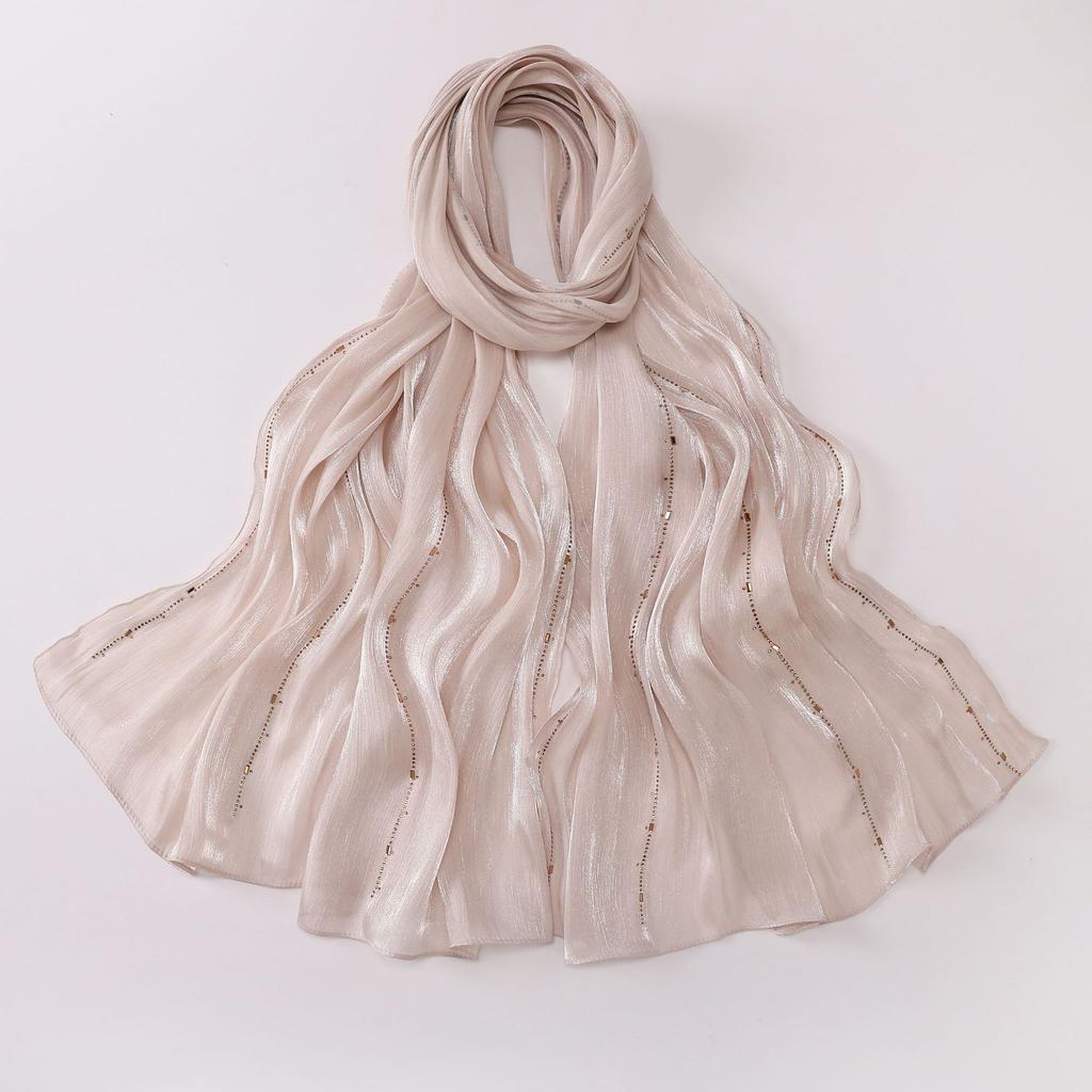 Shimmer Silk Hijab Scarf For Women Crinkle Hijabs  Diamond Luxury Medine Silk Veil Muslim Women Shiny Shawl Turban Bandana