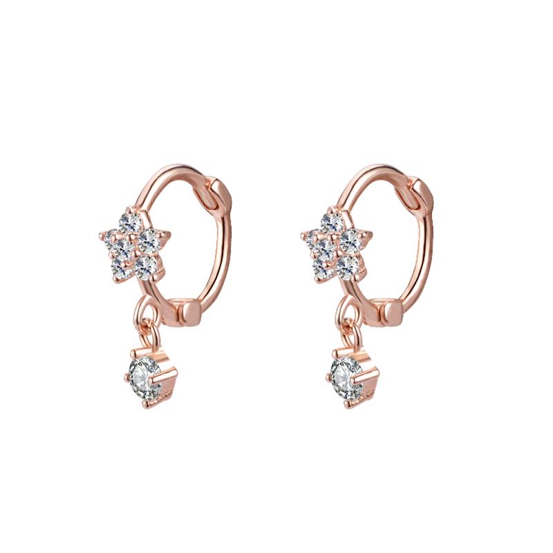 925 Sterling Silver Korean Sweet Zircon Flower Stud Earrings for Women Temperament Wedding Jewelry Party