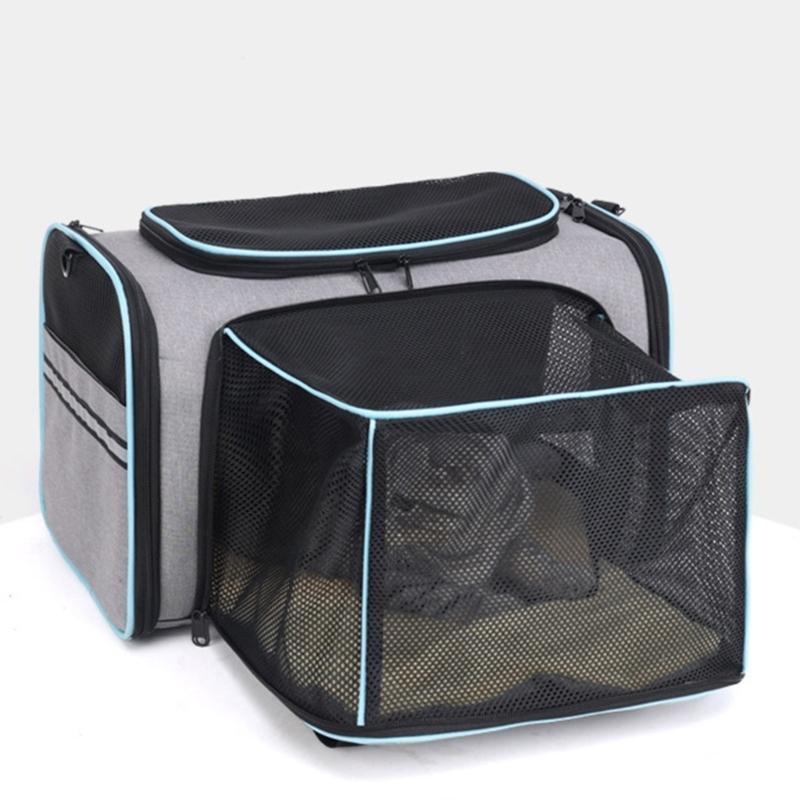 Expandable Cats Carriers Bag with Breathable Mesh Adjust Shoulder Strap Travel Case for Pet Dog Ventilation Suitcases