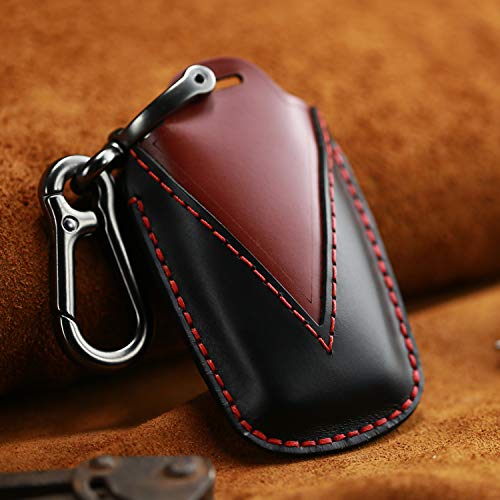 

[Deyou] Чехол для смарт-ключа TOYOTA Toyota Series из кожи с 3 кнопками, черный, красный, легкий, из воловьей кожи, чехол для ключа, подходит для нового RAV4 / New Crown (