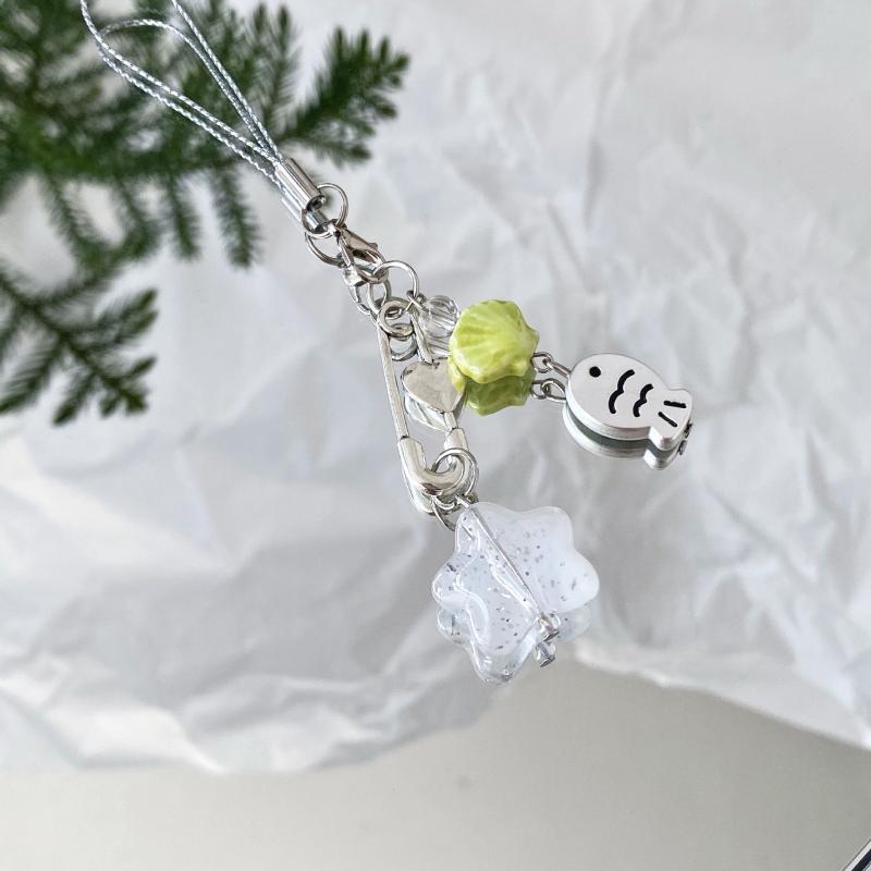  Star Shell Small Fish Keychain Phone Camera Lanyard Cartoon Lovely Beaded Keychain Exquisite Backpack Decoration Gifts