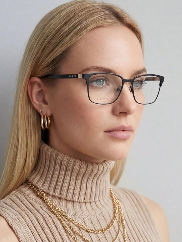 Gucci GG0756OA 001 Black & Gold Rectangular Eyeglasses for Men and Women