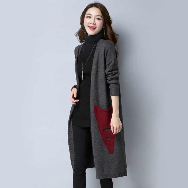 

Ленивый ветер кардиган свитер женский средней длины весенне-осенний свободный новый с длинным рукавом универсальный вязаный жакет толстый One size