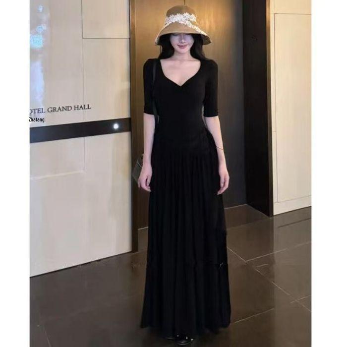 French Pure Desire Sexy Gray Knot Dress - Summer 2026 New Waist-Cinched Long Style for Women 2XL