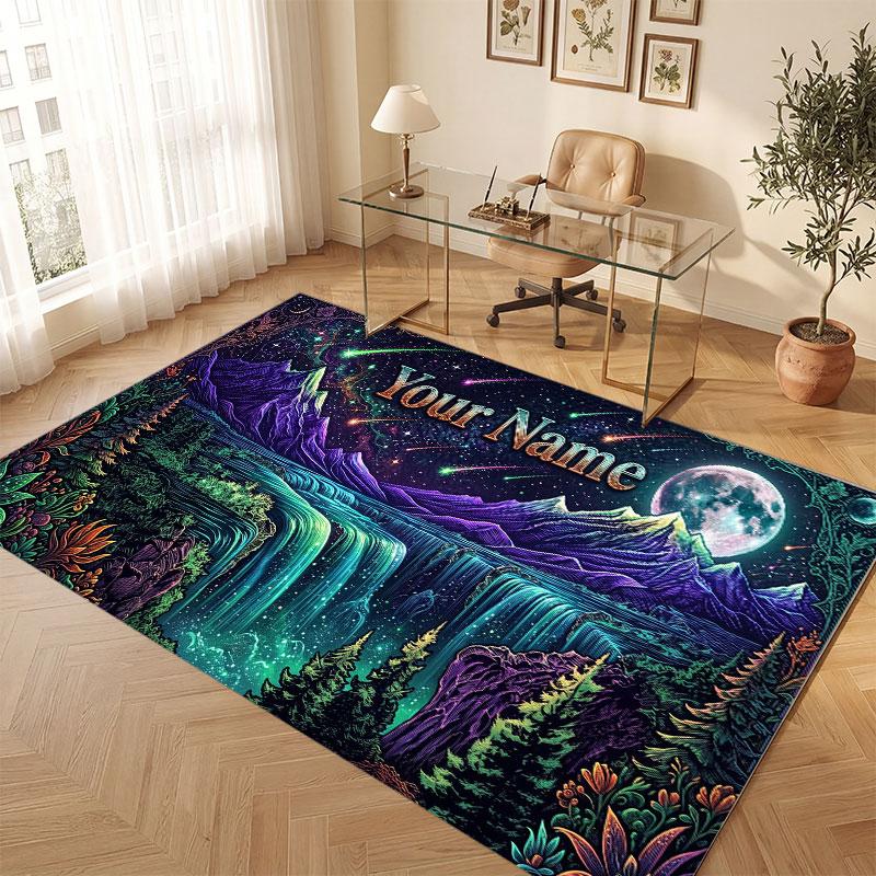 Space Cosmic Theme Crystal Velvet Floor Rug Personalized Custom Name Text Warm Carpet Home Decoration