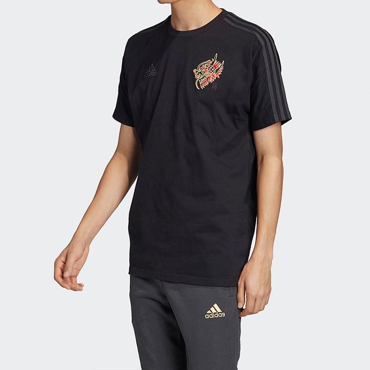 Adidas MUFC CNY Tee With Logo Print Crew Neck Short Sleeve Men Tops Black FH8544