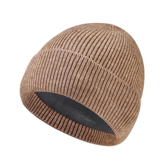 Men Hat Winter Warm Wool Knit Hat Solid Color Thickened Velvet Lining Hat Outdoor Sports Skiing Cycling Hat