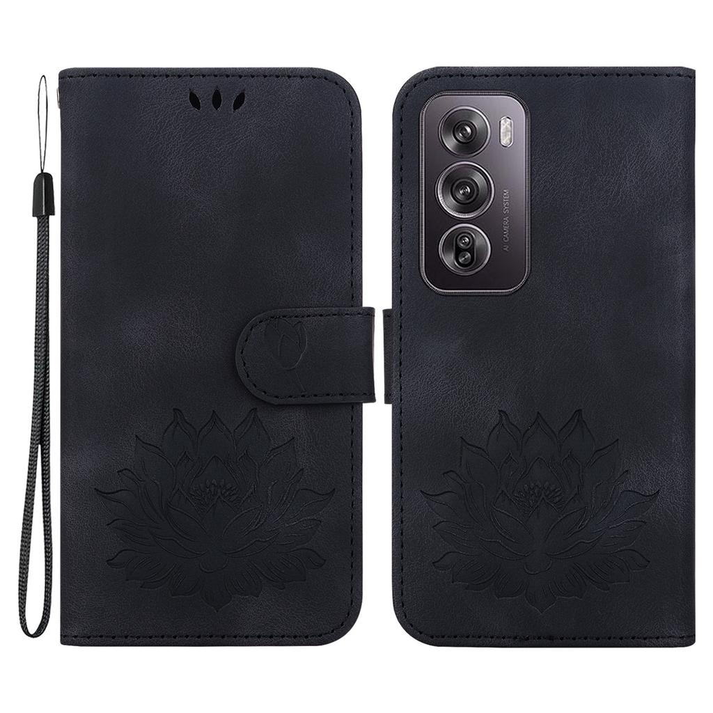 For Oppo Reno12 Pro 5G (Global) Stand Case Lotus Imprint Leather Wallet Phone Cover