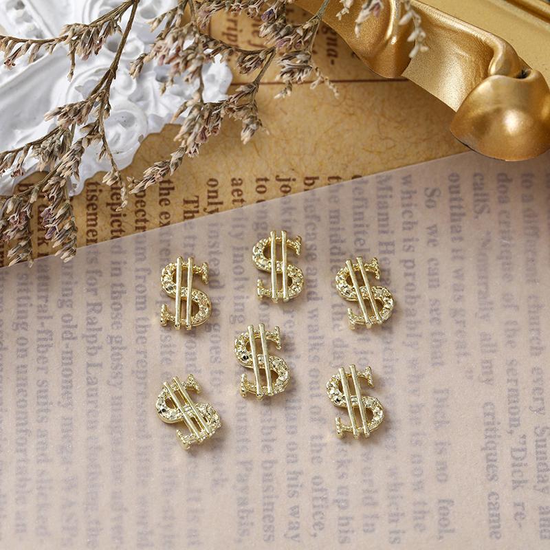 10Pcs Dollar Sign Nail Art Charms 3D Alloy Shiny Usa Money Sign Nail Decoration Luxury Manicure Diy Accessories
