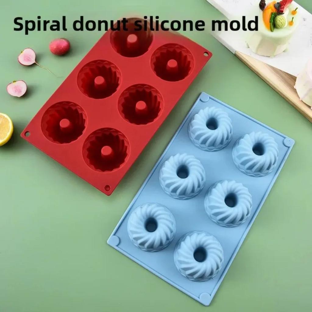 6 Cavity Silicone Donut Mold Heat Resistant Reusable Swirl Doughnut Pan for Baking Cupcake Mousse Cake Decoration Accessories