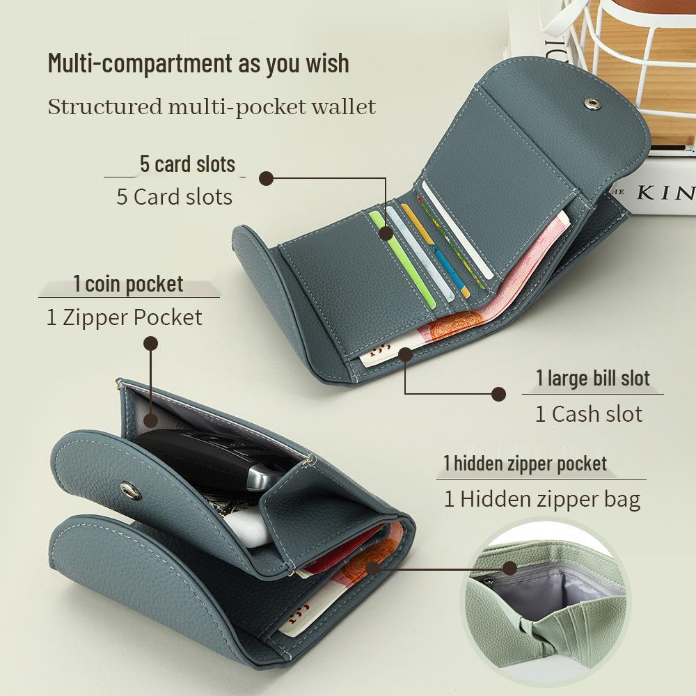 Creamy Leather Women's Wallet with Double Flap, Multi-Card Slots, Hidden Compartment, and Zippered Coin Purse.