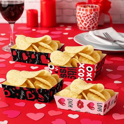 12Pcs/Set Creative Disposable Paper Food Trays Paper Boat-Shaped Trays Party Snacks Trays Rectangular Festival