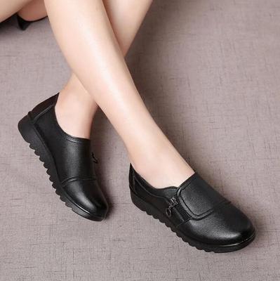 2024 Fashion Soft Leather Round Head Women Casual Flats Ladies Side Zipper Flat Oxford Shoes New Single Non-slip Warm Slope Heel