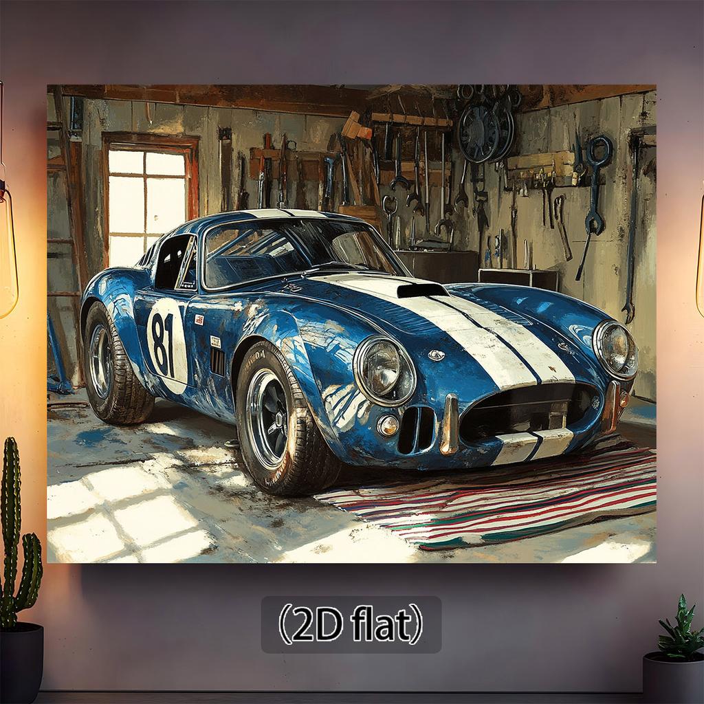 2D plane, 1 piece of 2D plane retro garage racing theme background, suitable for photography, events and parties