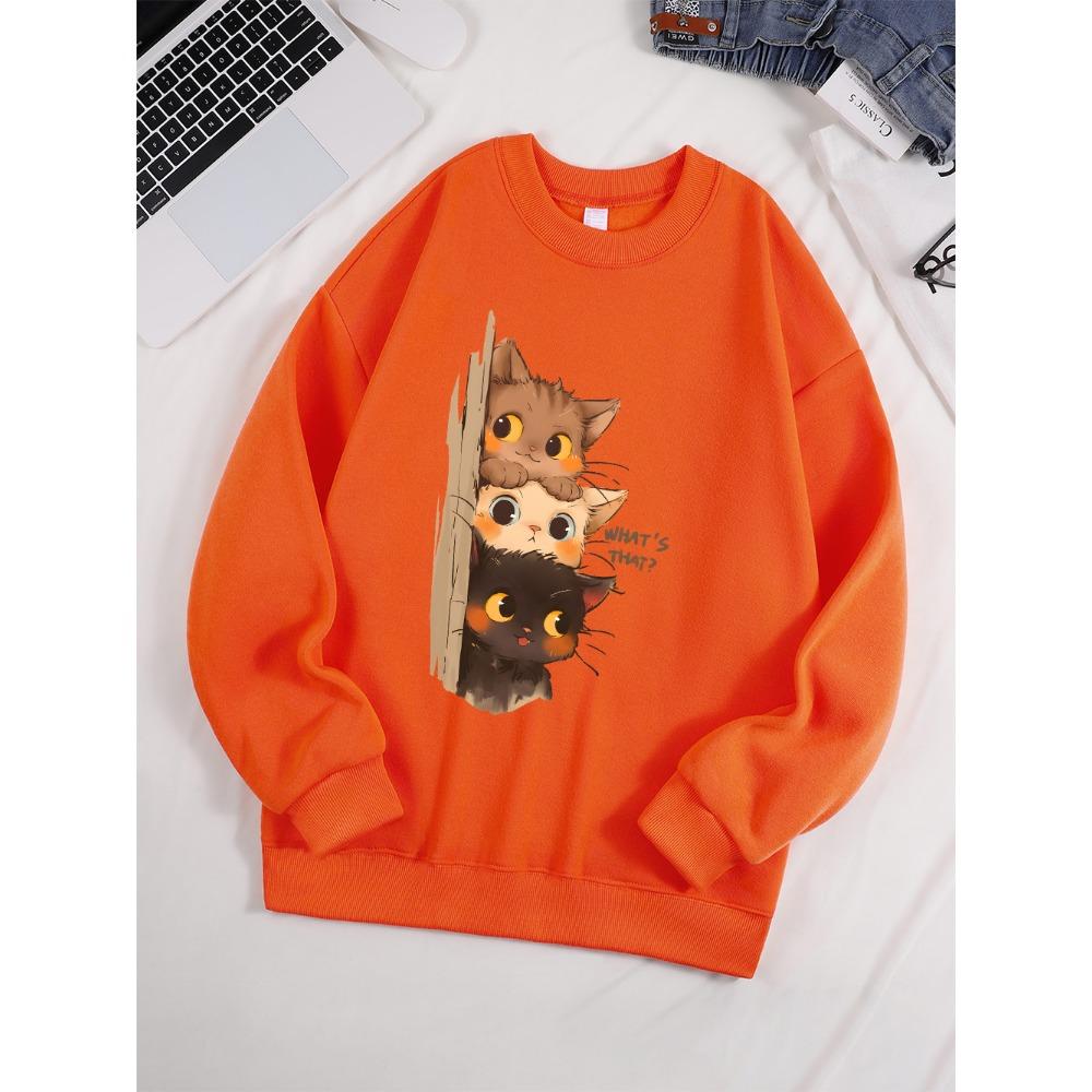 Three Little Cats Are Secretly Watching You Print Hoodie Women Street Loose Sweatshirt Basics Sporty Winter Clothes