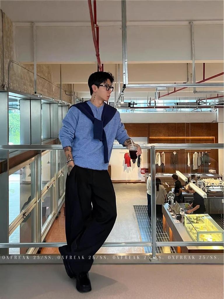 Men's Korean Style Color Block Two-Piece Shawl Knit Sweater - Fashionable Spring/Autumn Age-Reducing Outfit