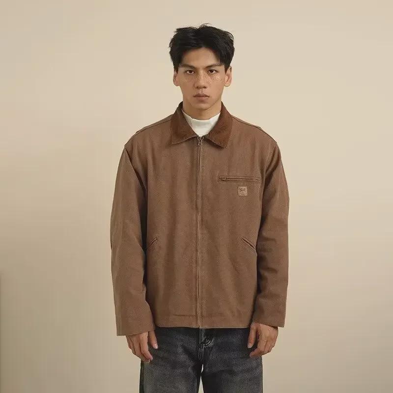 American Retro Lapel Workwear Jacket - Spring/Autumn 2023 Trendy Brand Loose Cotton Top