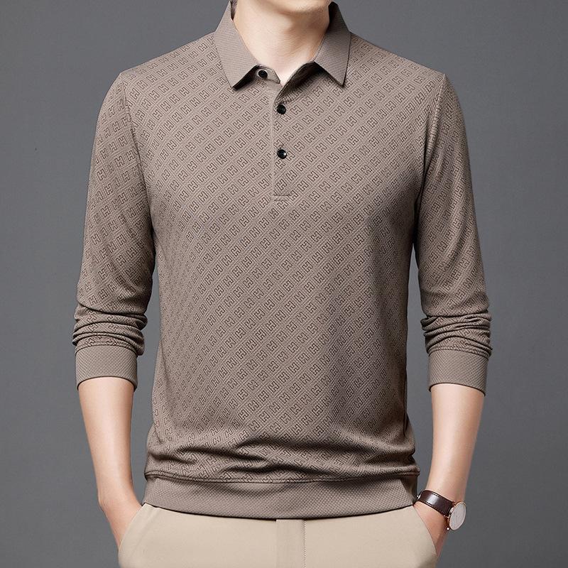 Autumn New Mercerized Cotton Men's Middle-aged and Elderly Long-sleeved T-shirt Lapel Casual Loose Bottoming Shirt POLO Shirt Top