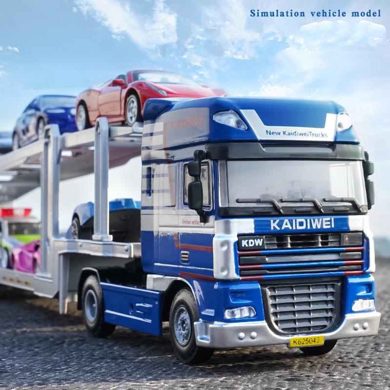 1/50 Alloy Double Deck Flatbed Trailer Model Diecast Metal Heavy Semi Trailer Transport Vehicle Truck Car Model Simulation Kids Gifts