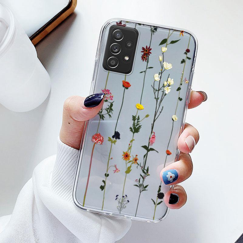 Phone Case For Samsung A52s A52 Floral Silicon Cover For Samsung Galaxy A52 Fundas Coque Transparent Soft Capas Flower TPU