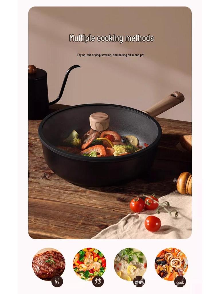 Titanium Non-Stick Frying Pan for Induction and Gas Stoves - Lightweight Flat-Bottom Wok for Stir-Fry Cooking