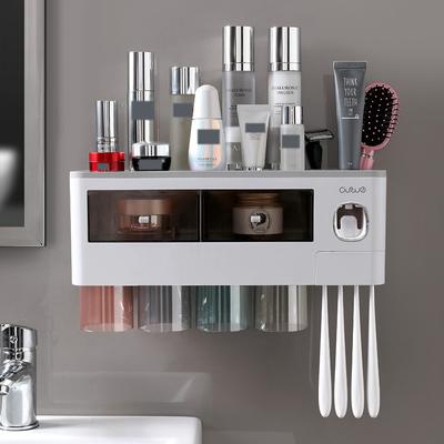 Toothbrush Holders Bathroom Decor with Toothpaste Dispenser, 2/3/4 Cups Toothbrush Holder Wall Mounted Bathroom Accessories