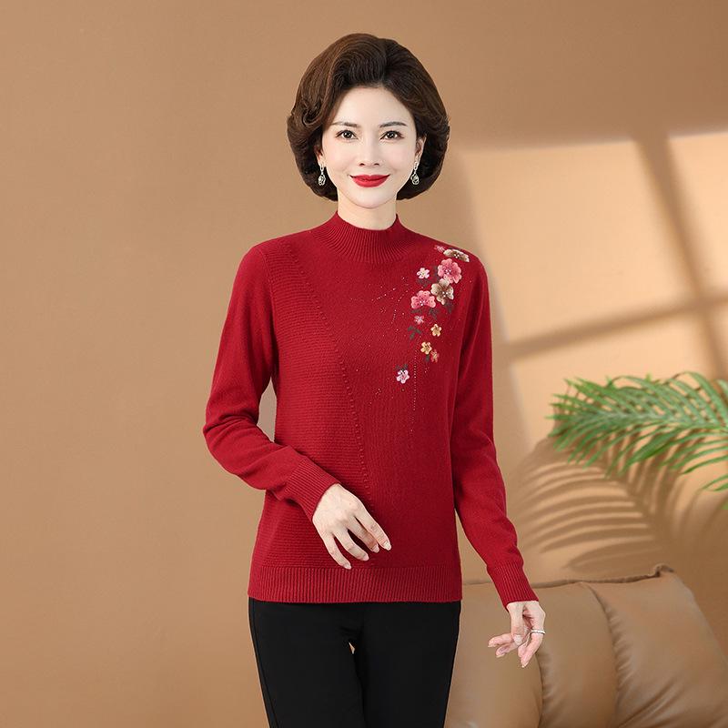 All-Wool High Neck Knitted Sweater for Middle-Aged & Elderly Women - Autumn/Winter 2023 Fashion