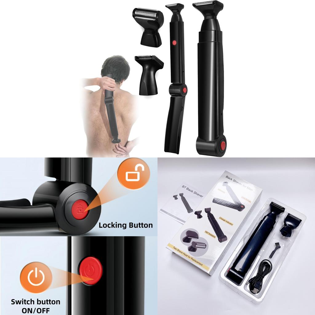 Electric Shaver Back Hair Trimmer With Usb Rechargeable Full Body Hair Removal Device For Men