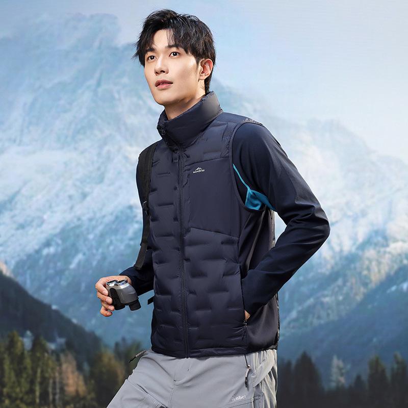 

Men s 2025 Lightweight Short Down Vest: New Winter Fashion Stand Collar Waistcoat XXXL темно-синього кольору