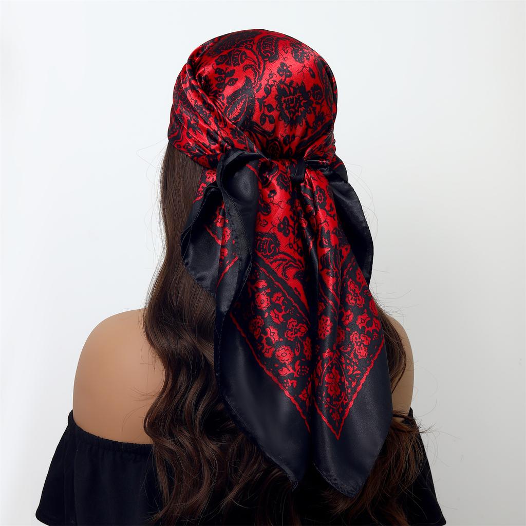 Fashion Square Silk Scarf Women Headband 90*90cm Print Neck Scarfs Office Hair Band Hand Kerchief Female Bandana Headwear