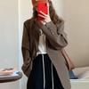 Women's Coffee-Colored Suit Jacket - Spring/Autumn Korean Casual British Style Student Fashion