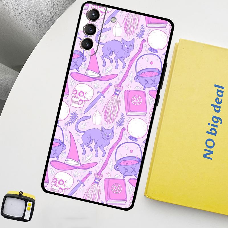 Witch Black Cat Phone Case For Samsung Galaxy S25 Ultra S20 S21 S22 S23 Plus S24 Ultra S9 S10 S25 FE Cover