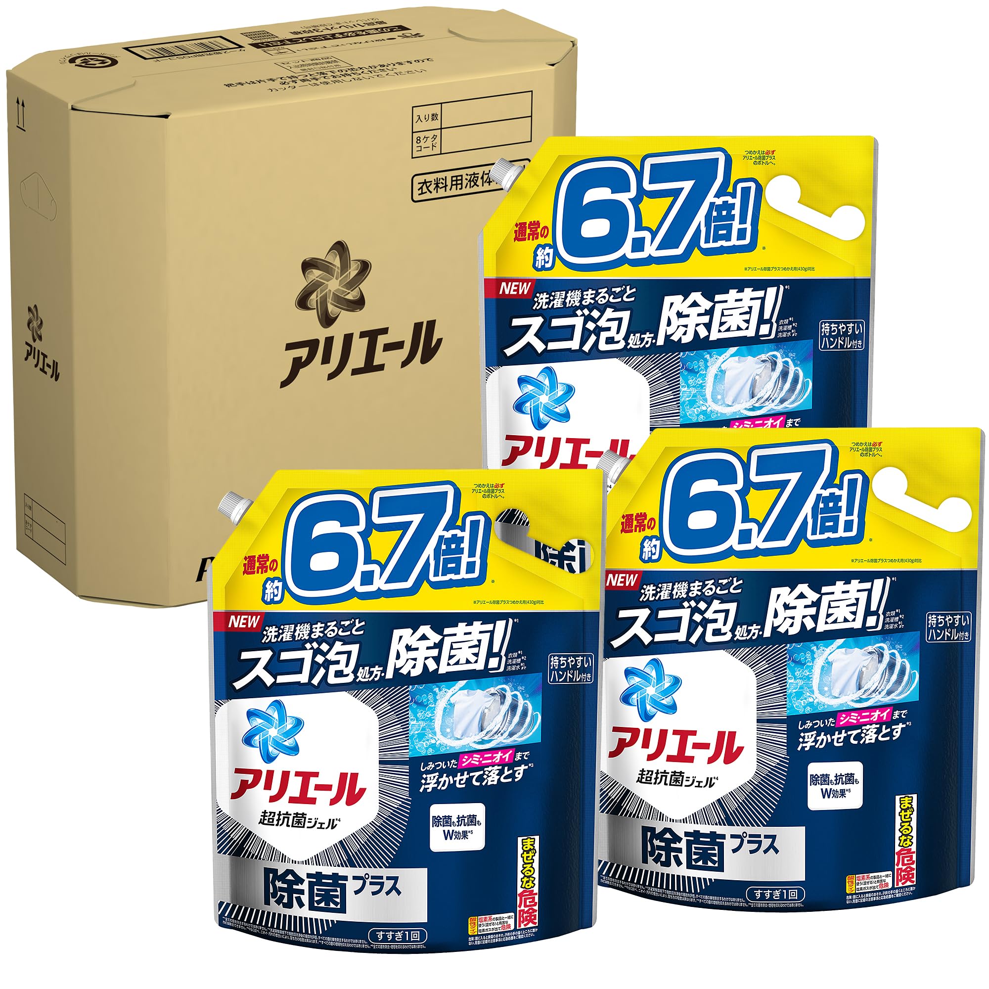 

в жидком моющем средстве для стирки Ariel Disinfection Plus, сменный блок x 3 пакета Удивительная формула пены и дезинфекция для всей стиральной машины [Проданный ящик]