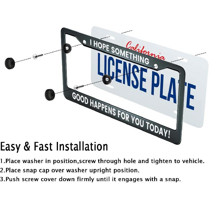 Smooffly I Hope Something Good Happens For You Today! License Plate Frame Holder Stainless Steel Rust-Proof Auto Parts Decoration With Screws For Men