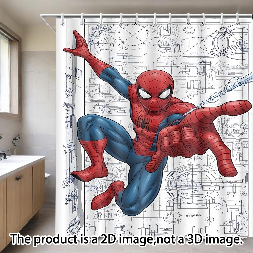Spider-Man On Technical Blueprint Waterproof Shower Curtain For Superhero Bathroom Decor