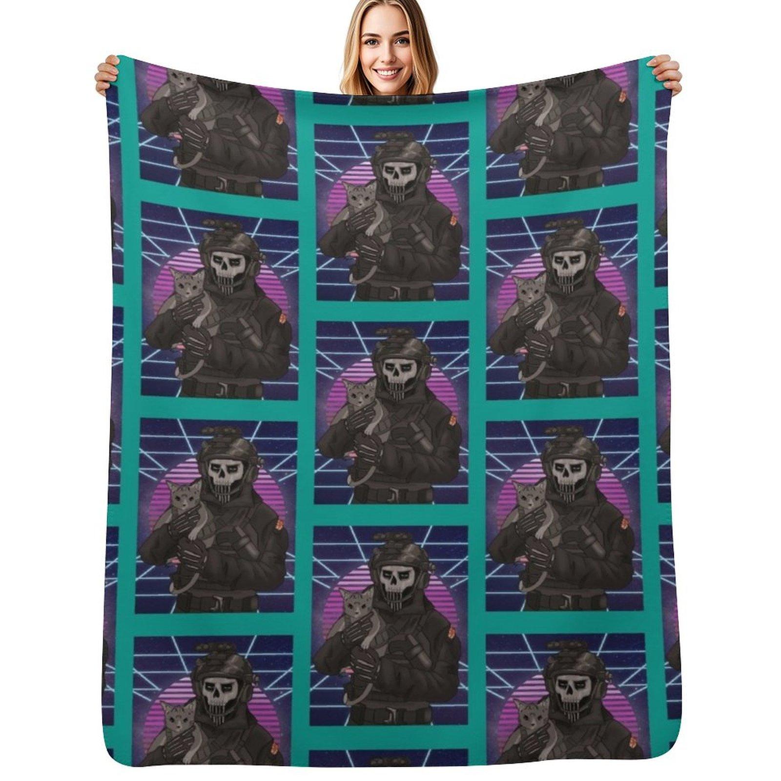 Simon Ghost Riley cat retro Throw Blanket Modern Design Soft Blanket for Home Decor Size: 75*100cm, Weight: 230 GSM