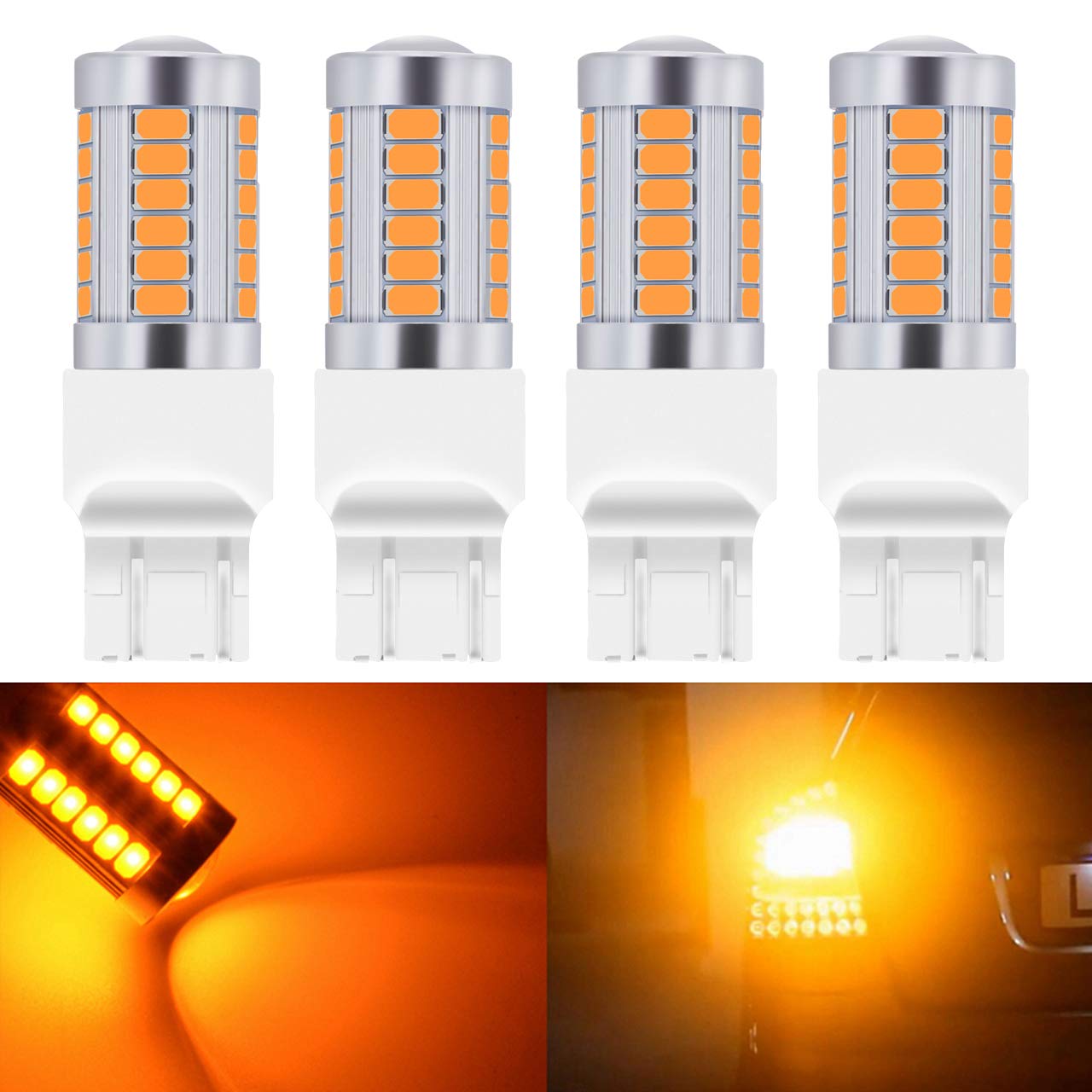 

KaTur 4 шт. 7443 7444NA 5630 33-SMD янтарный 900 люмен 8000K супер яркий светодиодный фонарь поворота, стоп-сигнала, лампа 12 В 3,6 Вт