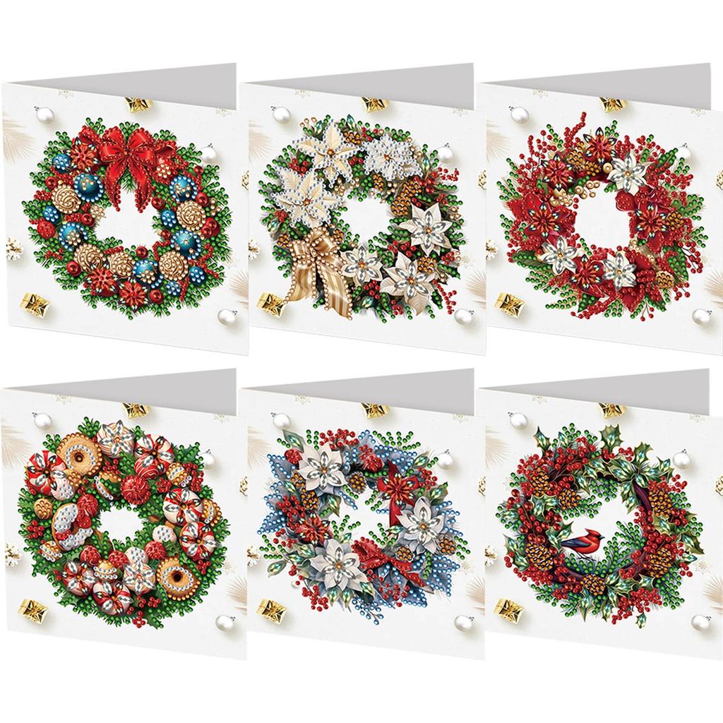 6Pcs Christmas Series DIY Diamond Painting Card Diamond Drawing Card Diamond Daily Wish Card for Family Friends Gift