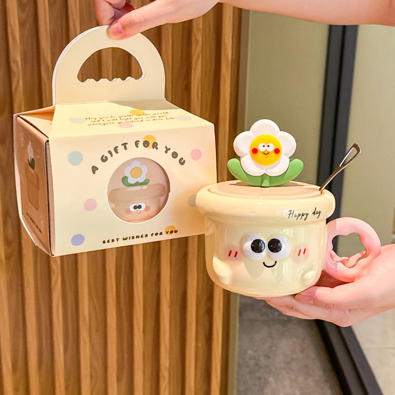 Graduation gift cute hand-painted flower cup for classmates, teacher ceramic cup coffee water cup mug souvenir gift