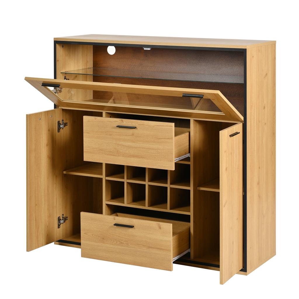 Sideboard, Elegant Wine Cabinet with Double Doors, Glass Shelf and Wine Holder - Perfect Storage In a Stylish Sideboard