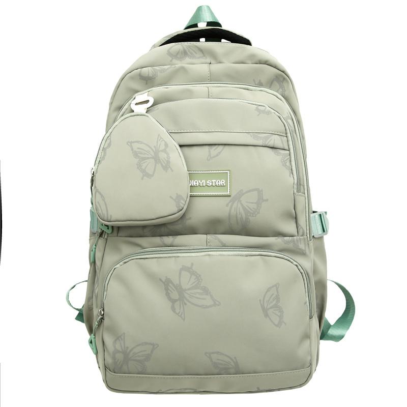 Butterfly Print Junior High School Student Schoolbag Women's Large Capacity Travel Lightweight Backpack with Coin Purse